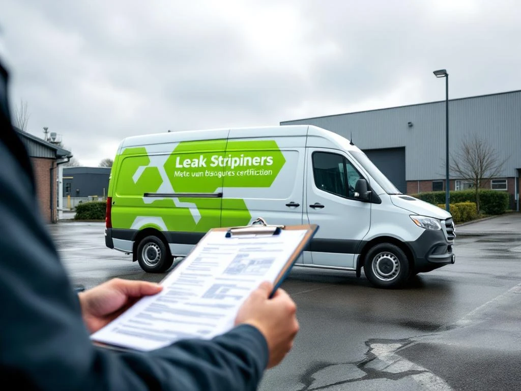 Witte Mercedes Sprinter bestelwagen met groene bedrijfsgraphics geparkeerd bij Nederlands bedrijfsterrein
